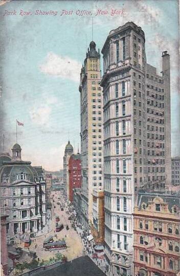 New York City Park Row Showing Post Office 1912