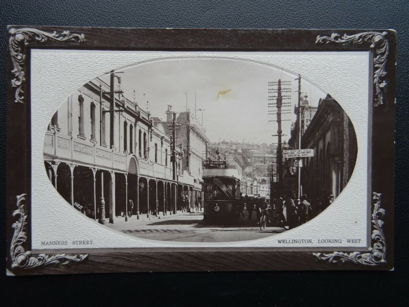 New Zealand WELLINGTON Manners Street showing Trams - Old RP Postcard by F.T.