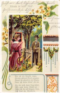 Love Poem 1906 Flowers Man Visiting Elegant Woman embossed postcard