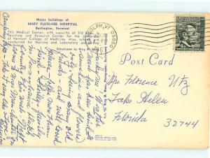 Vintage Post Card Mary Fletcher Hospital Medical Center  Burlington  VT # 4923