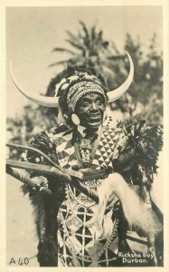 Africa Durban Rickshaw Boy A40 RPPC Photo Postcard 22-676