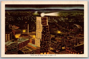 Akron Ohio 1940s Postcard Aerial View At Night