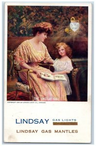 c1910's The Lindsay Girl Gas Lights Mother And Daughter Advertising Postcard