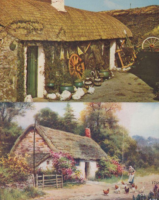 An Old Manx Cottage Isle Of Man Antique Novelty Folding Card 2x Postcard