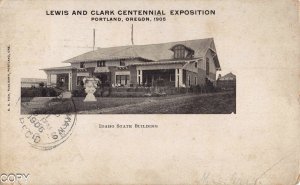 Lewis & Clark Centennial Idaho State Building cancel 1905 Postcard Bc148