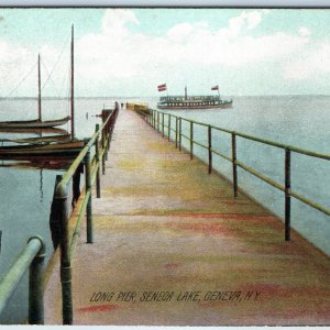 c1900s Geneva NY Seneca Lake Long Pier Steamship Syracuse & Roch RPO Cancel A225