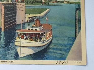 Vintage Postcard Soo Locks Sault Ste Marie Michigan 1940 Bide-a-Wee Yacht posted