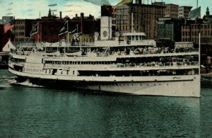 Circa 1910 The Greyhound Steamer Downtown Maumee River, Toledo, Ohio Postcard P4