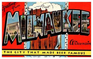 Postcard BIG LETTERS SCENE Milwaukee Wisconsin WI AQ6367