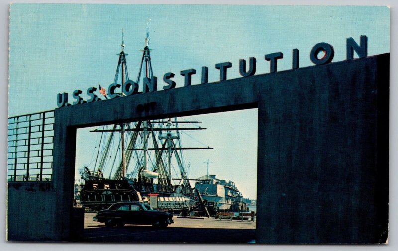 USS Constitution US Naval Shipyard Charlestown Massachusetts MA Postcard UNP VTG 