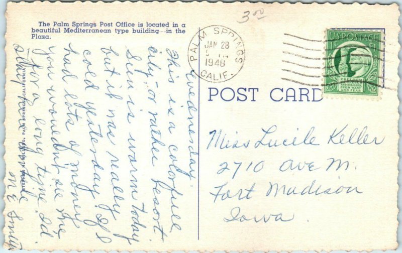 Postcard - Post Office, Palm Springs, California 