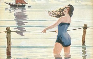 Postcard C-1910 Sexy bathing suit woman beach 23-11801