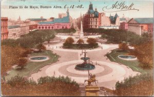 Argentina Buenos Aires Plaza 25 de Mayo Vintage Postcard C075