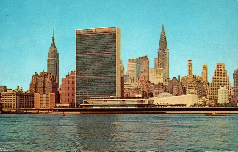 New York CIty Manhattan Skyline United Nations Empire State Building & Chrysl...