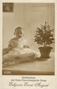 c1909 RPPC German Royalty, Erbprinz Prince Ernst August & Christmas Tree