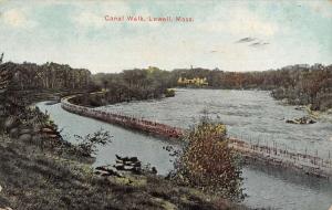 Lowell Massachusetts Canal Walk Birdseye View Antique Postcard K32802