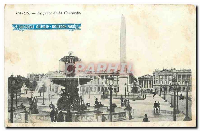 Old Postcard Paris, Place Concorde Paris Chocolate Guerin Boutron