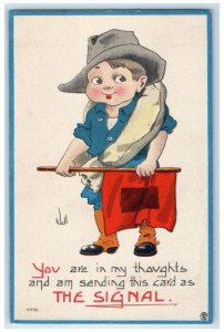 1914 Little Boy You Are In My Thoughts The Signal Naperville Illinois Postcard