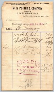 1917  Charlemont  Massachusetts  W. N. Potter & Company  Receipt   Document