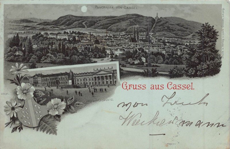 CASSEL KASSEL GERMANY~PANORAMA NIGHT VIEW & FREDERICSPLATZ~1899 PHOTO POSTCARD