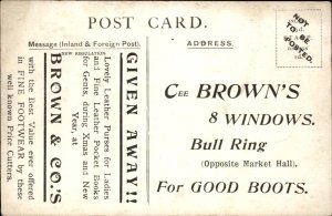 Birmingham England Clock Browns Leather Footwear Advert Vintage Postcard