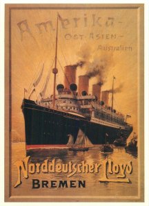 North German Lloyd Bremen liner steamer ship advertising poster modern postcard