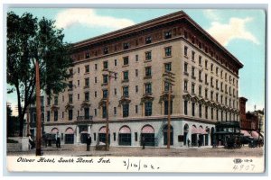 1908 Oliver Hotel Building Stores Cars South Bend Indiana IN Antique Postcard