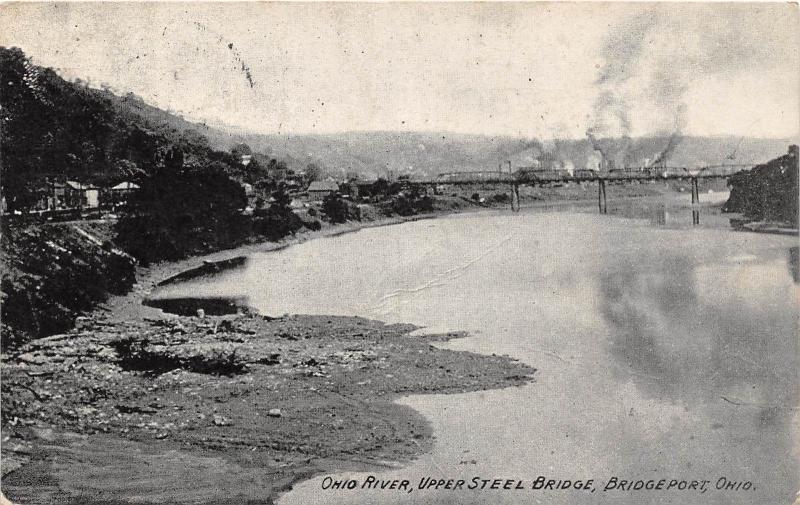 C65/ Bridgeport Ohio Postcard 1911 Ohio River Upper Steel Bridge Belmont