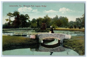 c1950's Riverside Park Lagoon Bridge Pond Men Jacksonville Florida FL Postcard 