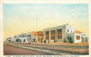 Postcard New Mexico Gallup El Navajo Santa Fe Hotel Geary Harvey 23-8133