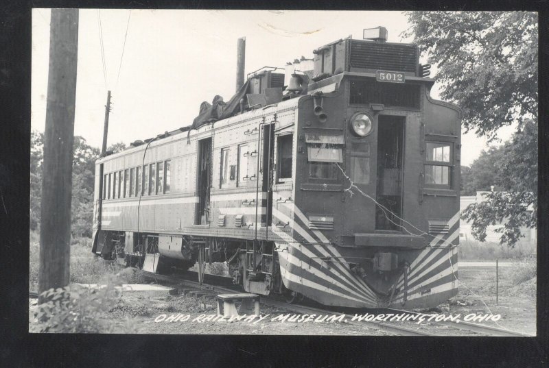 RPPC WORTHINGTON OHIO RAILROAD MUSEUM TRAIN VINTAGE REAL PHOTO POSTCARD