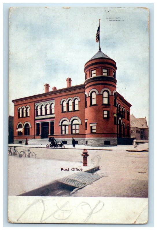 1907 Post Office Building Bicycle Car Kalamazoo Michigan MI Antique Postcard