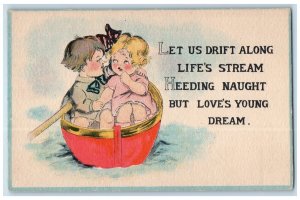 Romance Postcard Little Sweetheart Boating Let Us Drift Along Life's Stream