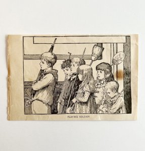 1878 Print Playing Soldier Lessons In English 3.75 x 4.75 Antique 