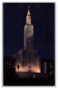 Postcard CA Los Angeles Temple Church Jesus Christ Latter Day Saints Night View