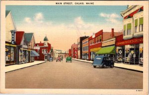 Postcard SHOPS SCENE Calais Maine ME AL0981