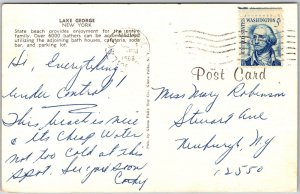 1968 Lake George New York State Beach Bathhouses Cafeteria Bar Posted Postcard