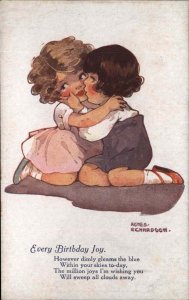 Agnes Richardson Birthday Little Girl and Boy Cuddling Vintage Postcard