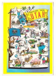 Utah State Map Showing Major Points Of Interest, 1981 Chrome Postcard