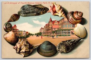A Glipse Of Fourth Avenue Asbury Park New Jersey NJ Souvenir Seashell Postcard