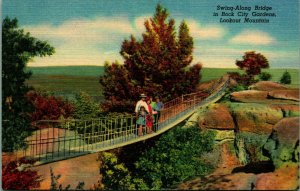 Swing Along Bridge Lookout Mountain Chattanooga TN UNP Linen Postcard E5