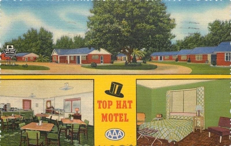 Cordele Georgia~Top Hat Motel and Coffee Shop~Interiors 1954 Postcard