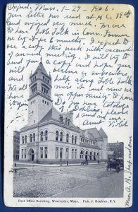 Worcester Mass Post Office Building old postcard B427