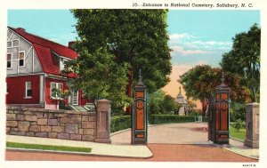 Vintage Postcard  1930's Entrance to National Cemetery Salisbury North Carolina