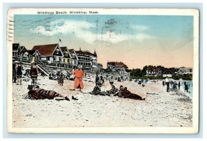 1918 Winthrop Massachusetts MA, Winthrop Bathing Beach View Antique Postcard 