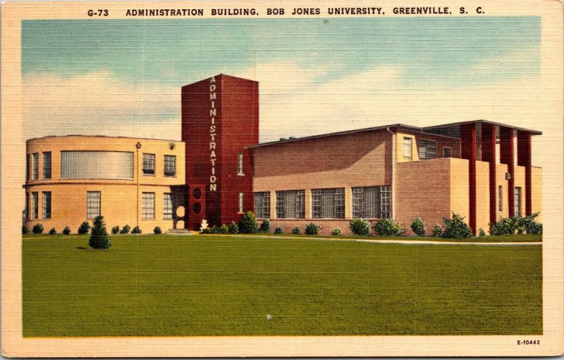 Admin Building Bob Jones University Greenville SC South Carolina Linen Postcard  