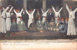 SALUT DE CONSTANTINOPLE TURKEY LES DERVICHES TOURNEURS POSTCARD (c. 1900)