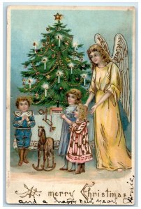 1906 Christmas Tree Angel Kids Rocking Horse Embossed DPO Doyle MN Postcard