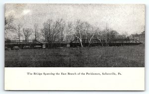 c1910 SELLERSVILLE PA BRIDGE SPANNING EAST BRANCH OF PERKIOMEN POSTCARD P3972