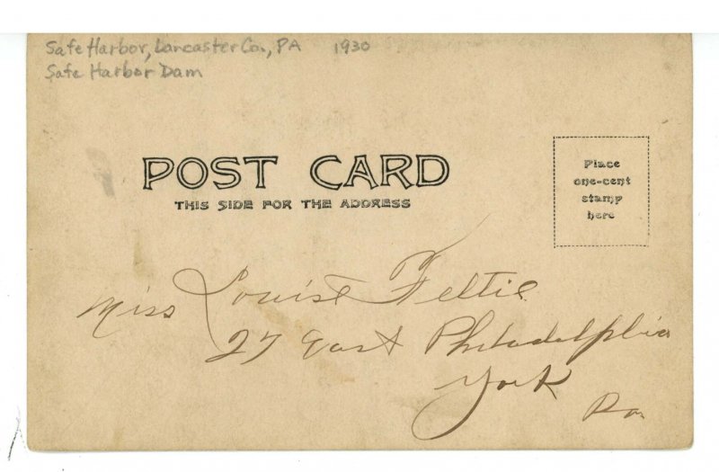 PA - Safe Harbor, Lancaster County. Safe Harbor Dam Construction, 1930 RPPC